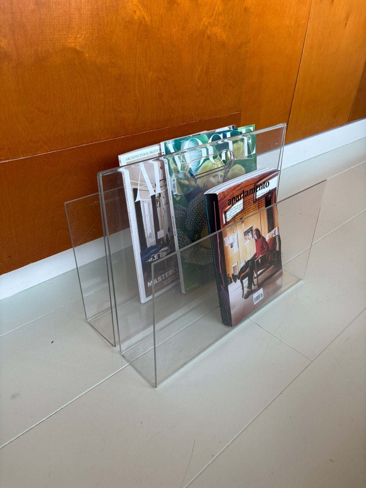 Plexiglas tijdschriftenbak magazinehouder – retro vintage, Ophalen, Gebruikt