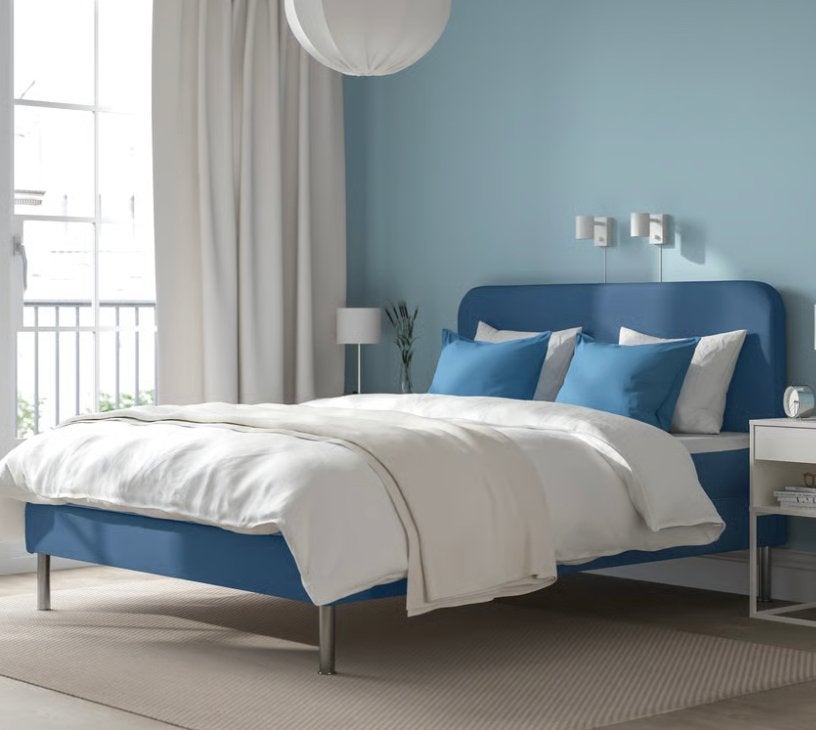 IKEA Songesand bedframe with mattress, blue, 160x200 cm, Ophalen, Blauw, Tweepersoons, Zo goed als nieuw