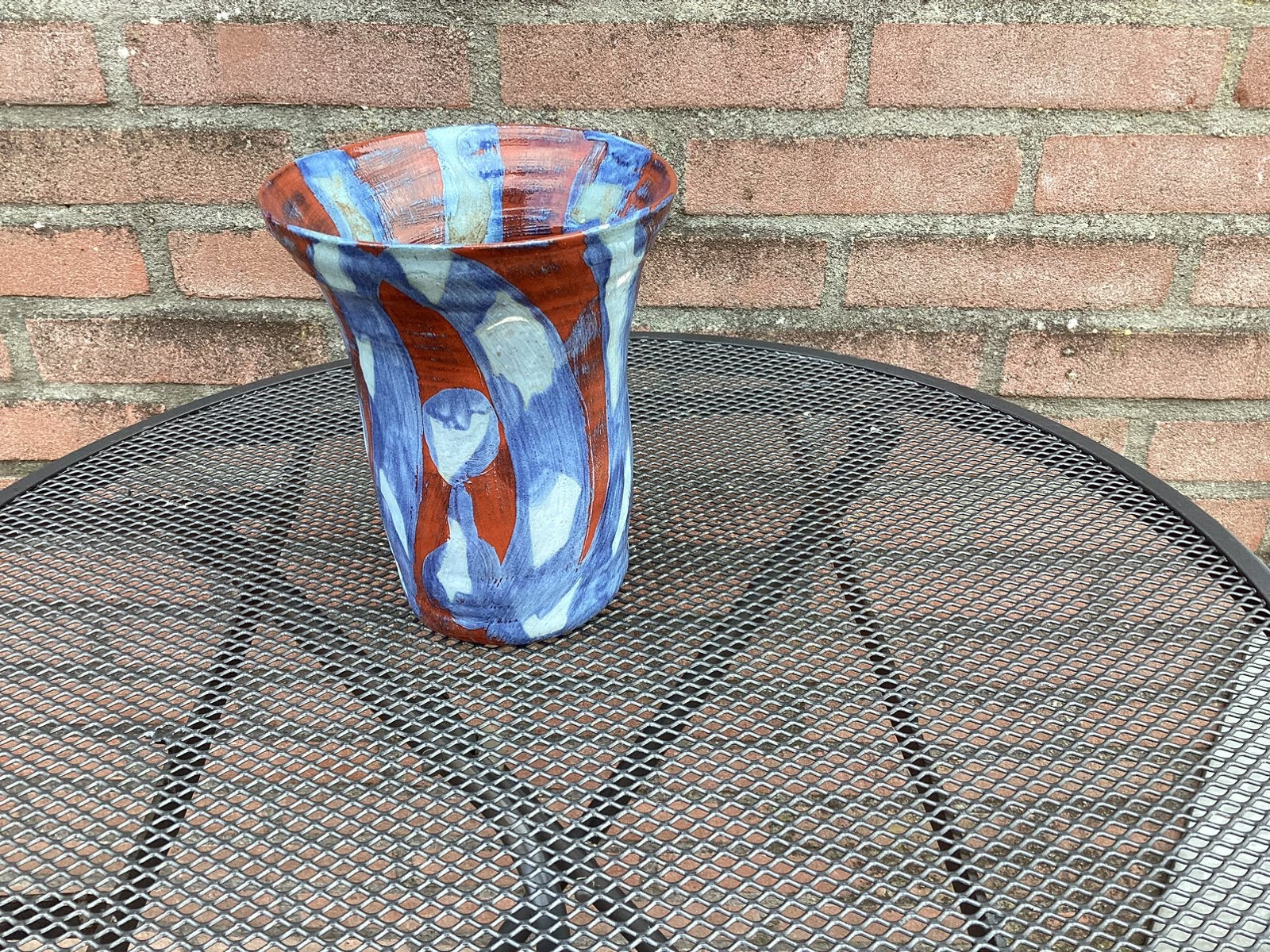 Unieke handgemaakte vaas met blauw en roodbruin glazuur, Ophalen of Verzenden