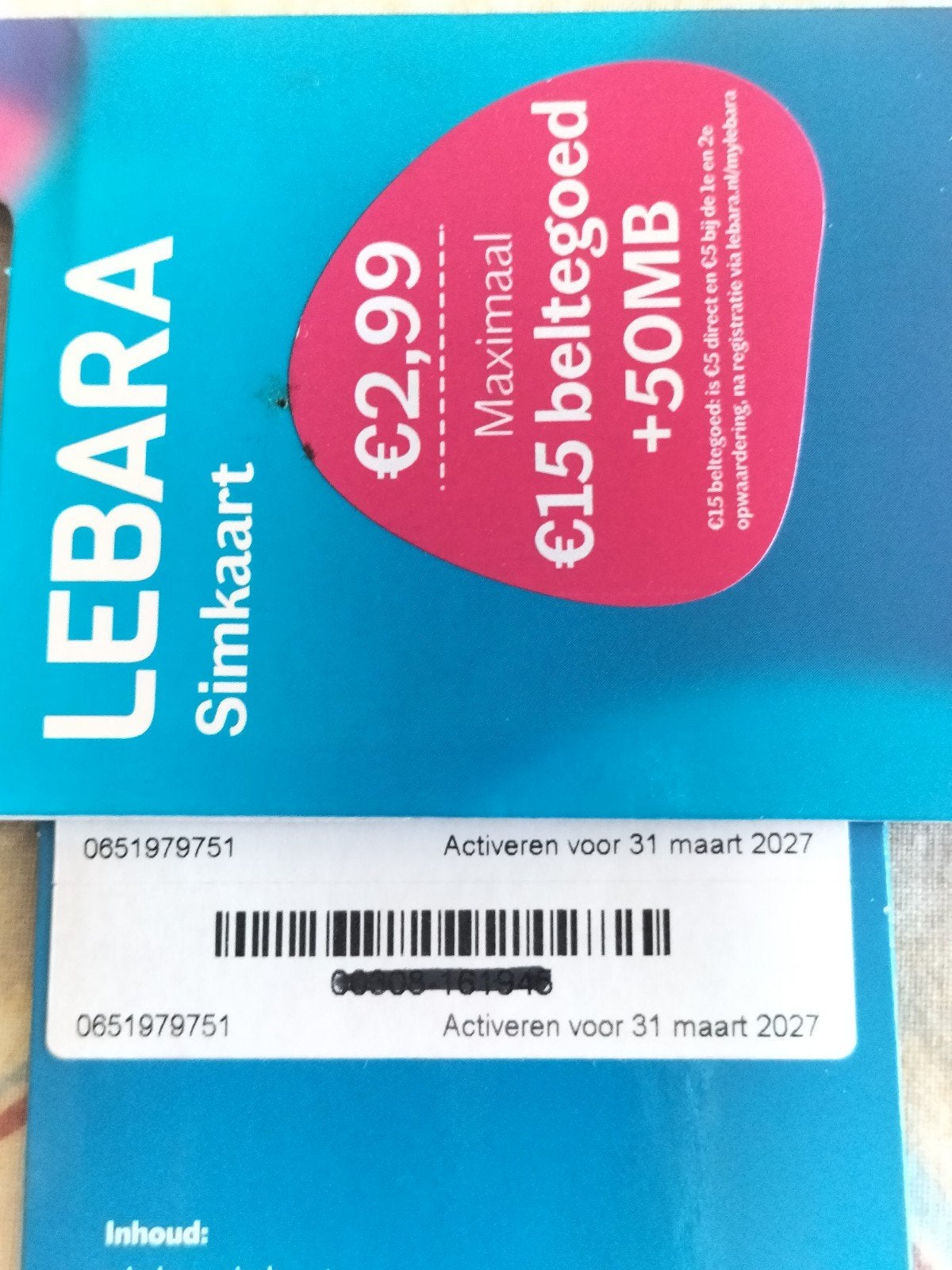 06-51-97-97-51 MOOI NUMMER LEBARA PREPAID SIMKAART NUMMER, Ophalen of Verzenden, Nieuw, KPN, Simkaart