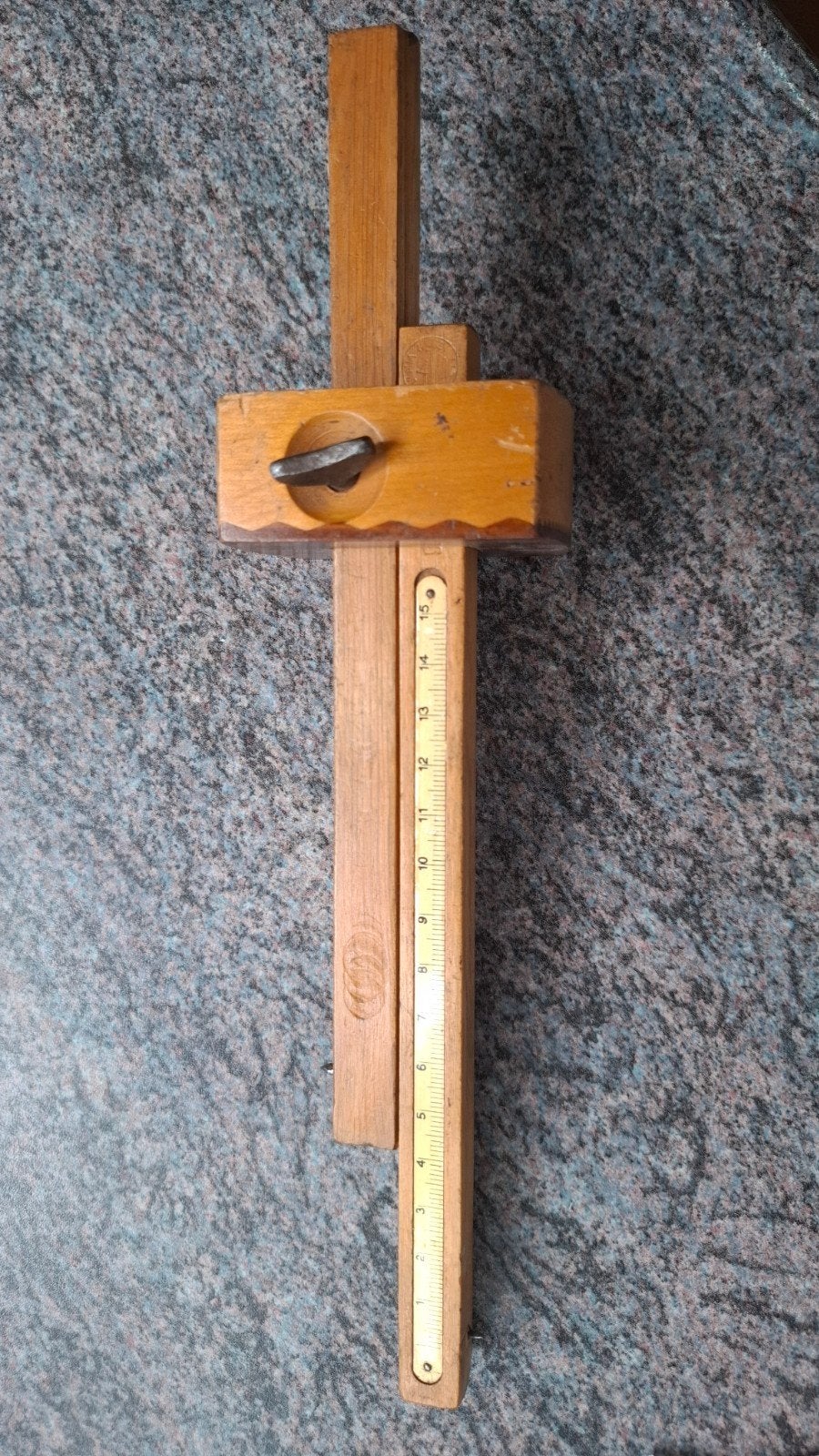 Vintage houten kraspen met meetlint, Ophalen of Verzenden