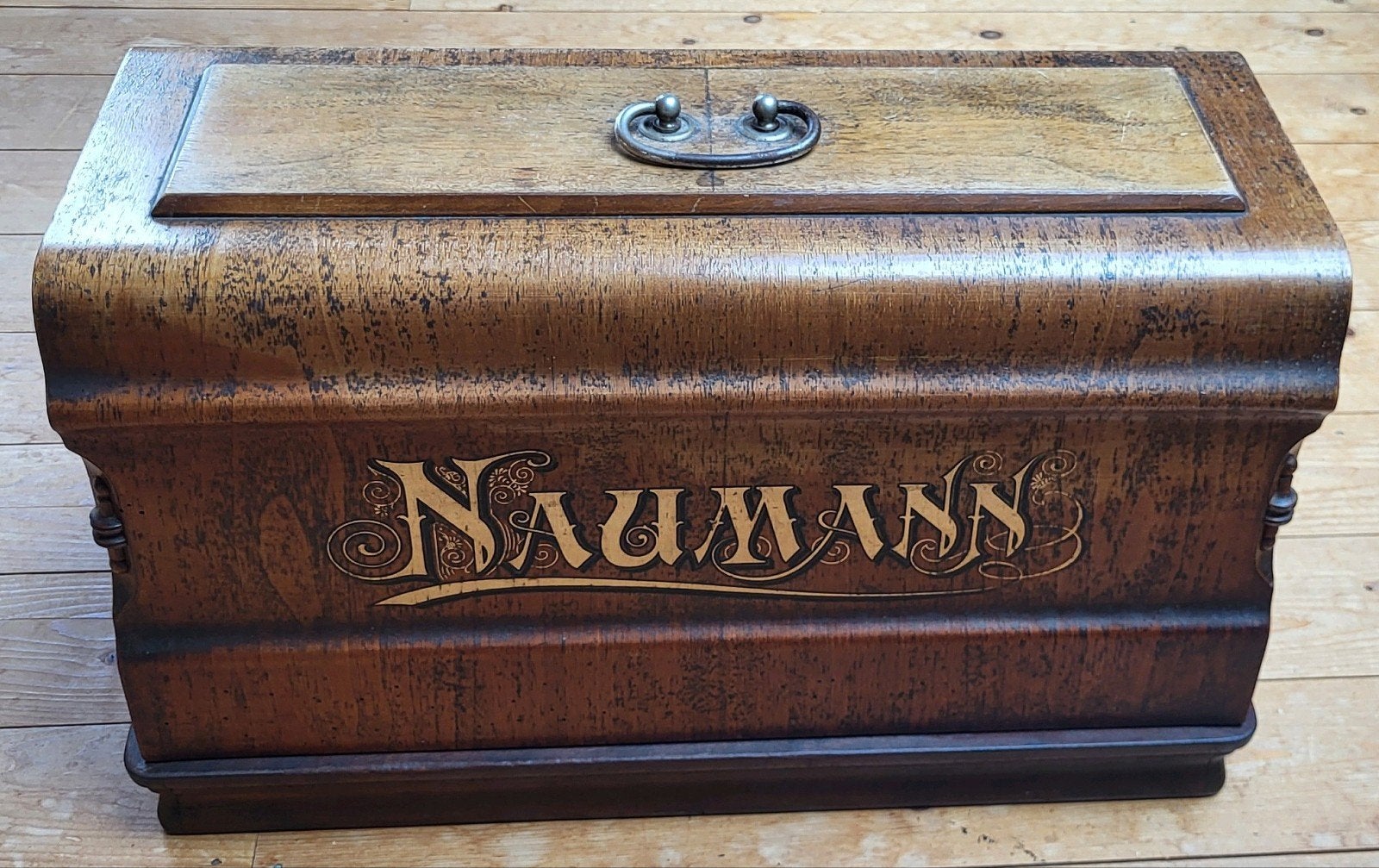 Antieke Naumann handnaaimachine met houten kap – vintage, Ophalen