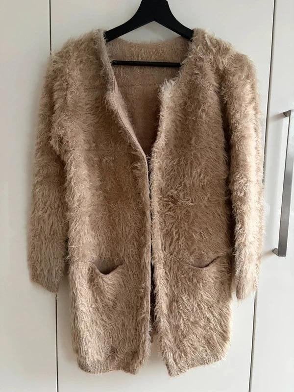 Fluffy harige vest lang jas Beige / Poederroze - S, Ophalen of Verzenden, Zo goed als nieuw, Maat 36 (S), Beige