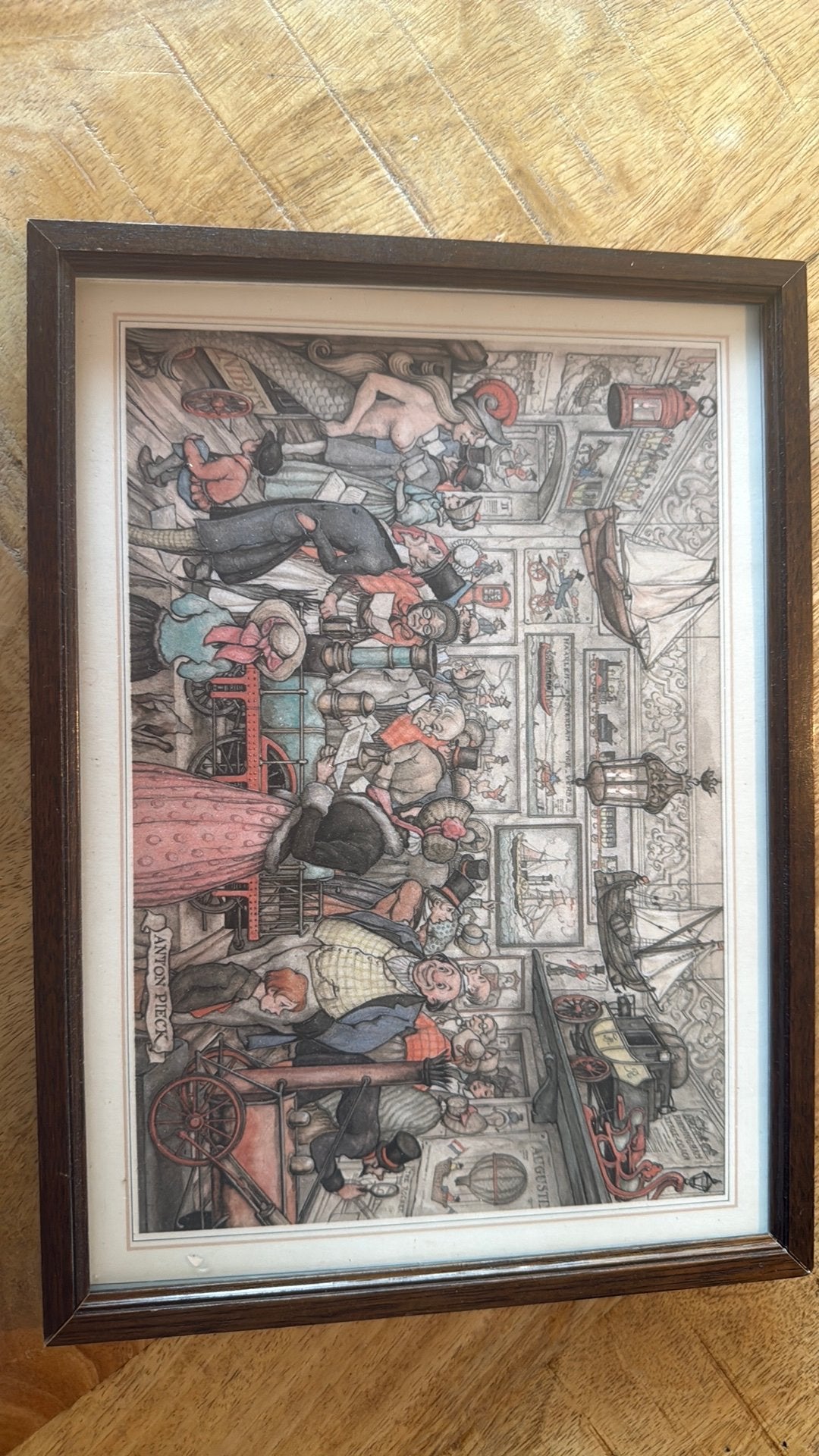 Anton Pieck schilderij ingelijst, Antiek en Kunst, Ophalen, Schilderij, Gemengde techniek, Ingelijst