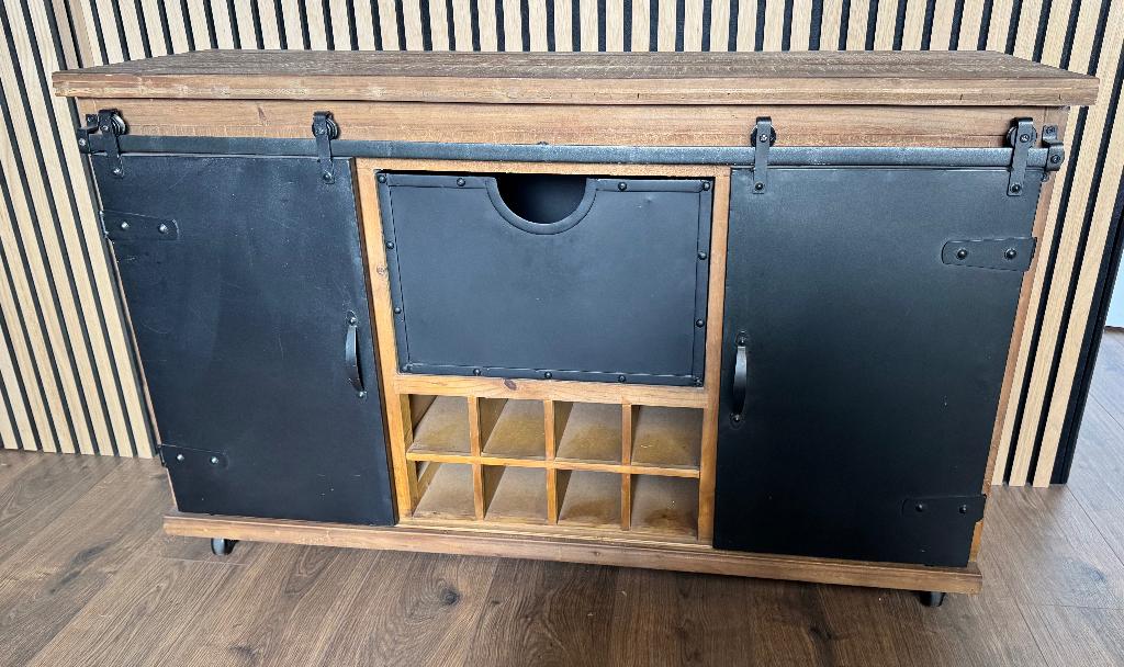 Industriële Rootsmann wijnkast met schuifdeuren, Huis en Inrichting, Ophalen, Hout, Minder dan 50 cm, 5 tot 15 flessen