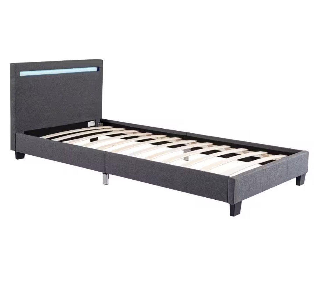 nieuw bed in doos! grijze stof met led en afstandbediening, Ophalen, 90 cm, Eenpersoons, Nieuw