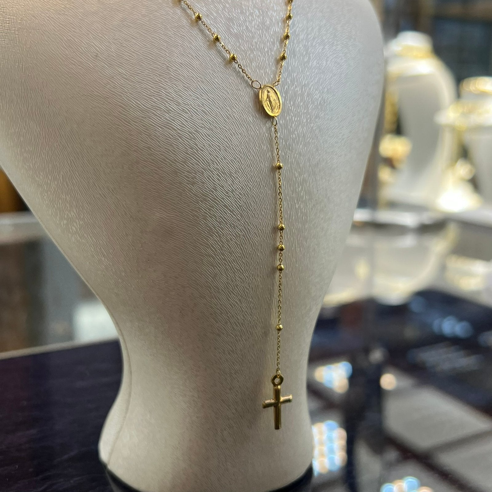 14k gouden ketting rozenkrans kruis model, Ophalen of Verzenden, Zo goed als nieuw, Goud