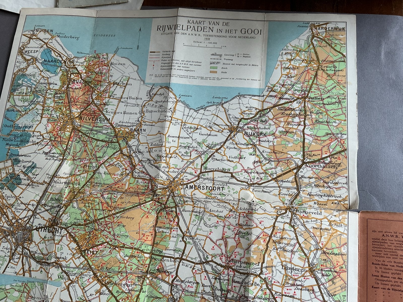 ANWB Kaart Rijwielpaden Gooi- en Eemland, Utrecht, Gelezen, Verzenden, Landkaart, 1800 tot 2000