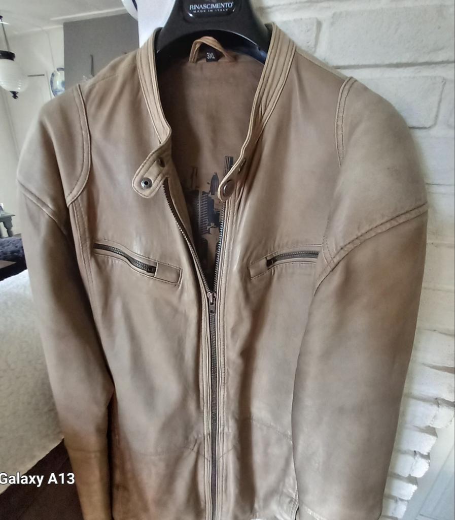 Mooie lederen herenjas., Ophalen, Bruin, Aim., Maat 56/58 (XL)