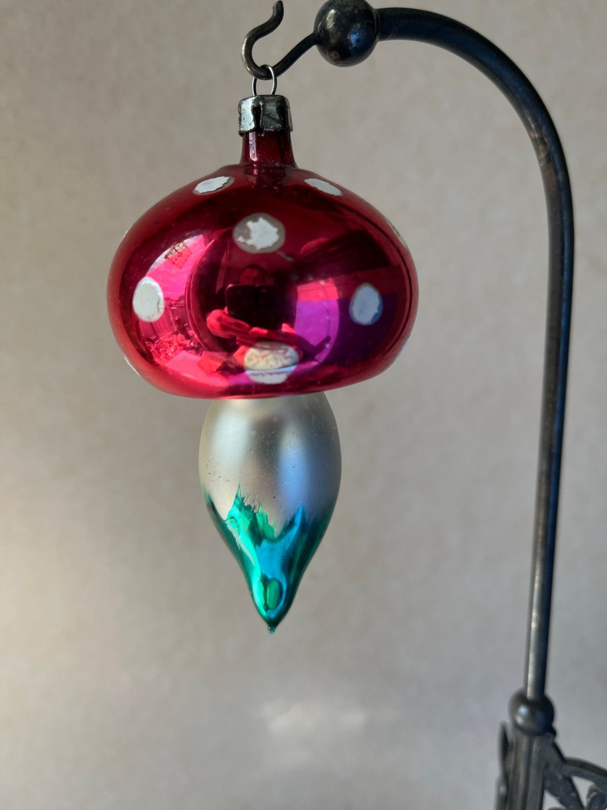 Oude glazen kerstbal (nr 84): paddestoel, Gebruikt, ., Ophalen of Verzenden, .