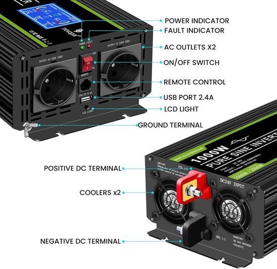 Spanningsomvormer 24V Naar 230V – Omvormer – Converter, Corvance B.V., Verzenden, Nieuw, Corvancebol@gmail.com