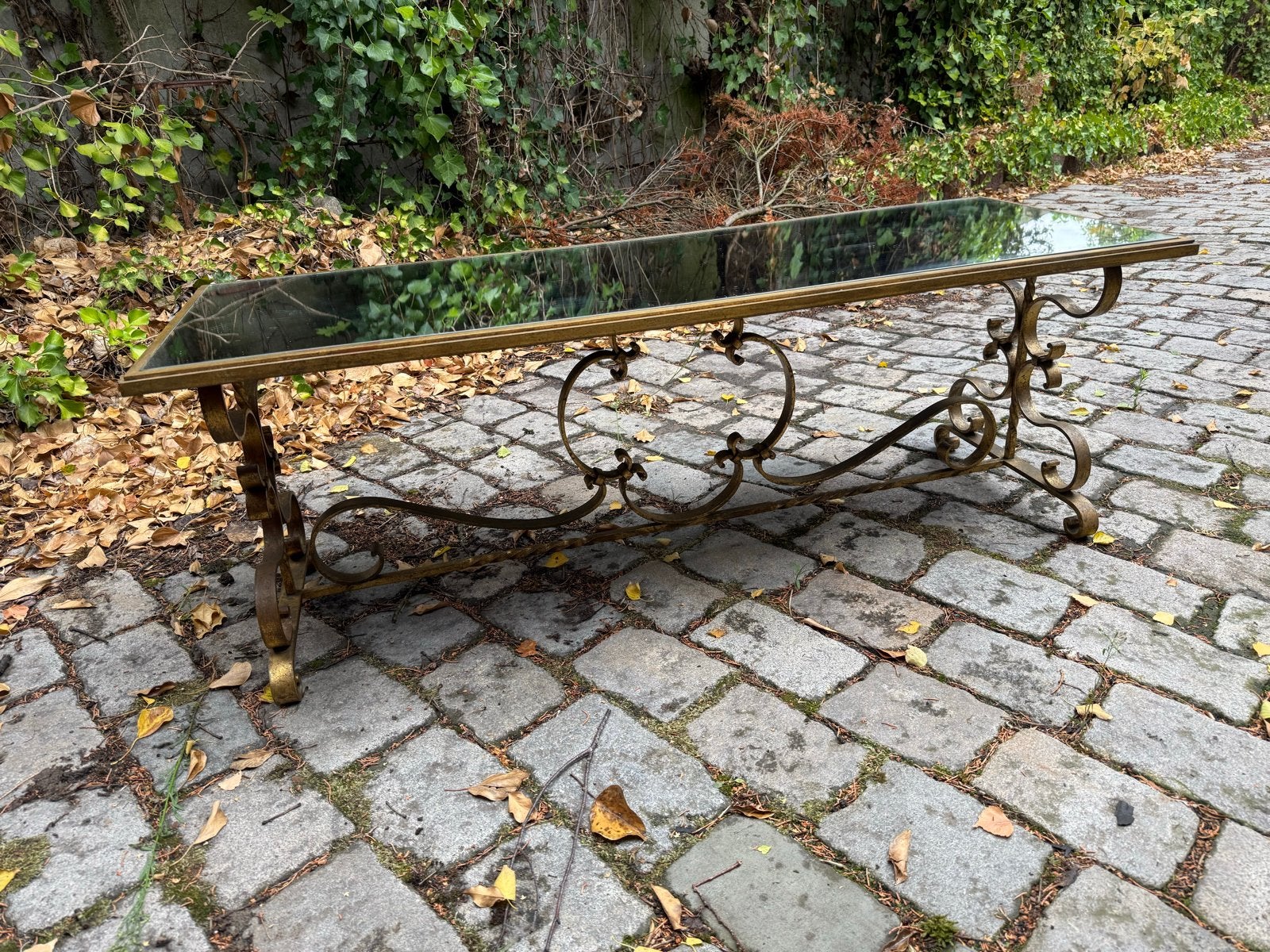 Vintage Smeedijzeren Salontafel Goud met Spiegelblad, Antiek en Kunst, Ophalen
