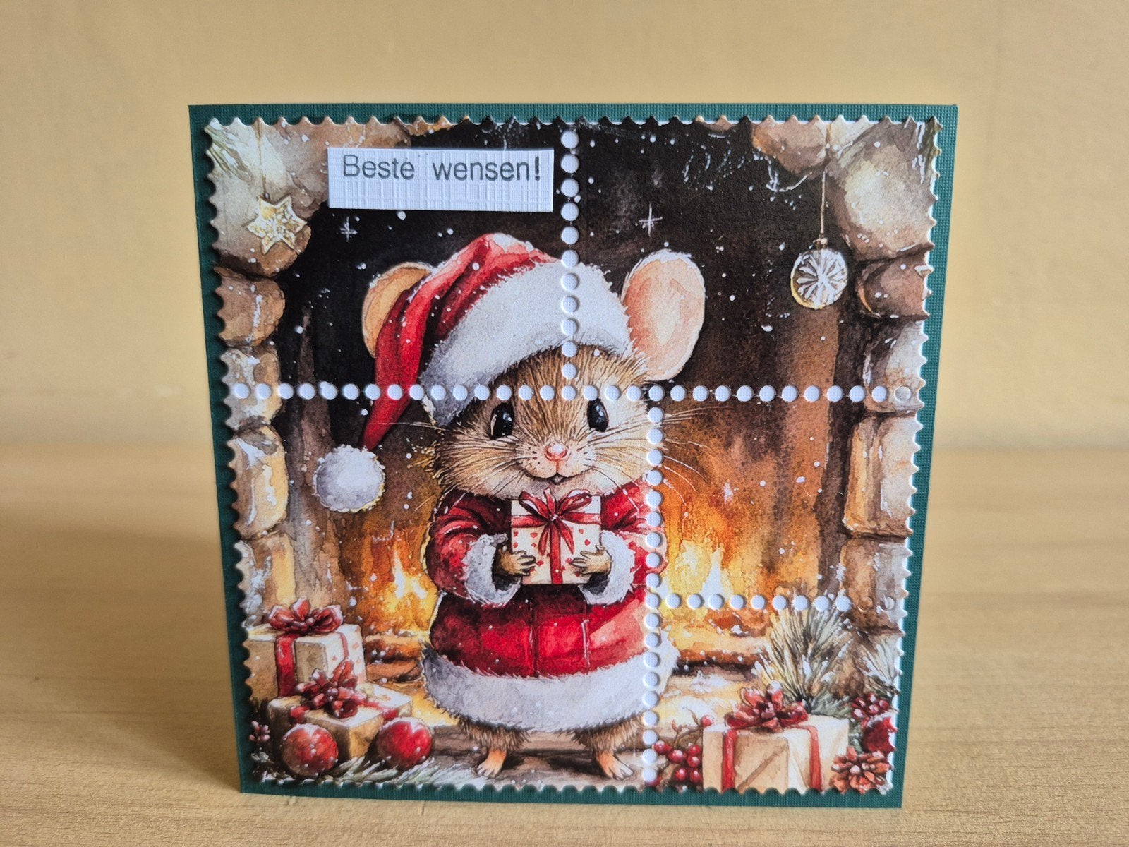487a) zelfgemaakte kaart- postzegel- kerst- muis, Hobby en Vrije tijd, Ophalen of Verzenden, Nieuw, Kerst