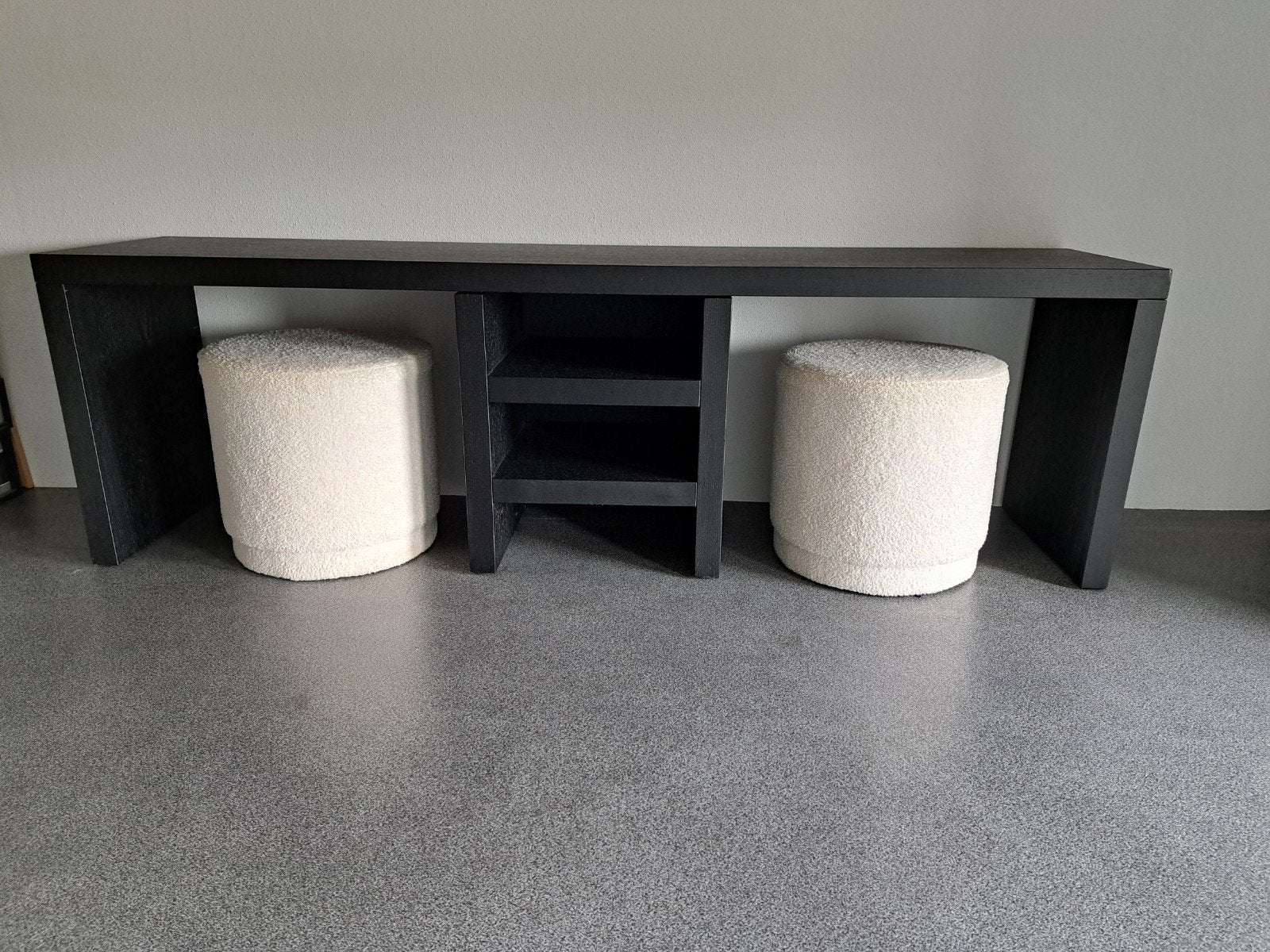 Zwarte console tafel met opbergruimte en 2 poefjes, Huis en Inrichting, Ophalen, Gebruikt, 75 cm of meer, Modern