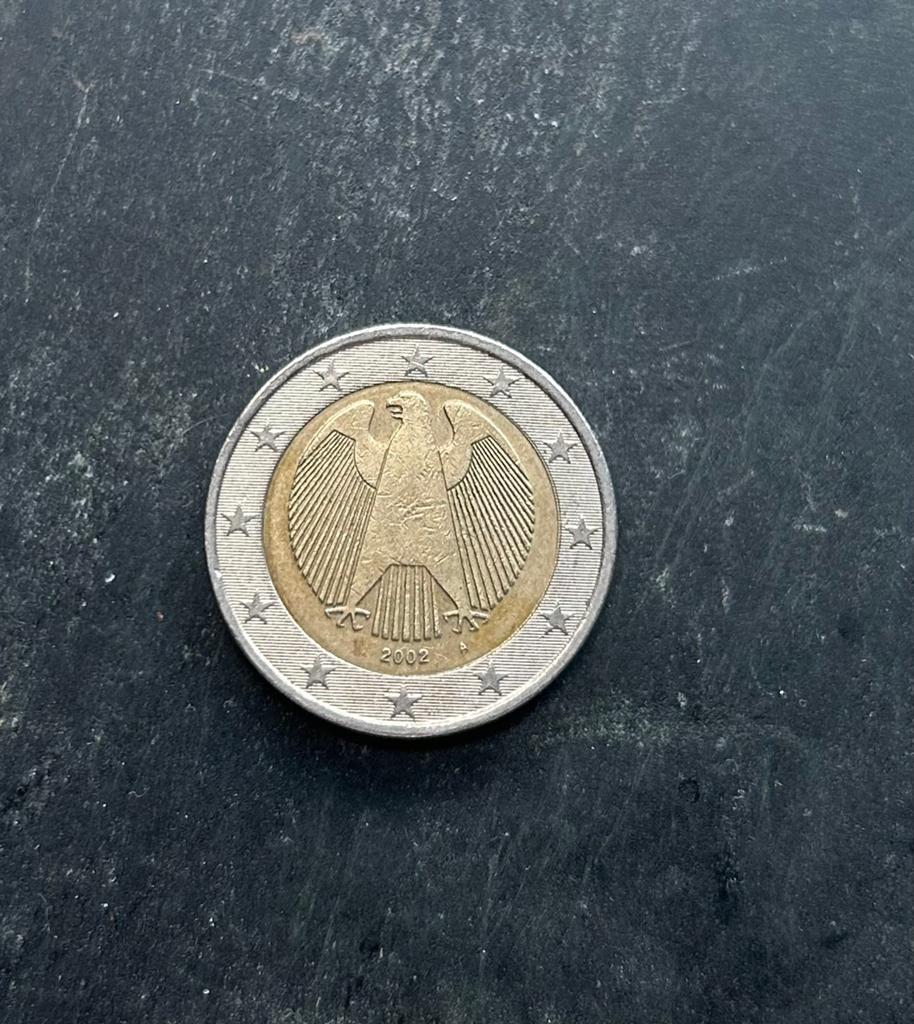 Duitse 2 Euro munt 2002 met adelaar en letter A, Postzegels en Munten, Munten | Europa | Euromunten, Ophalen of Verzenden, Duitsland