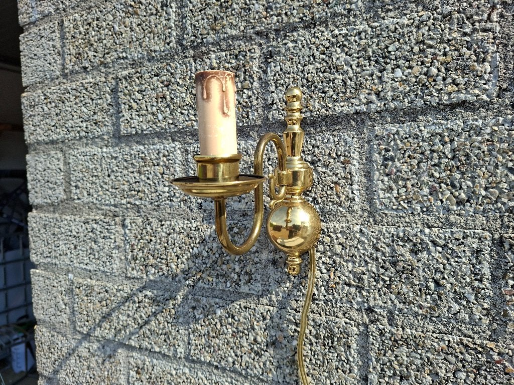 enkele massief messing antieke wandlamp, Ophalen of Verzenden