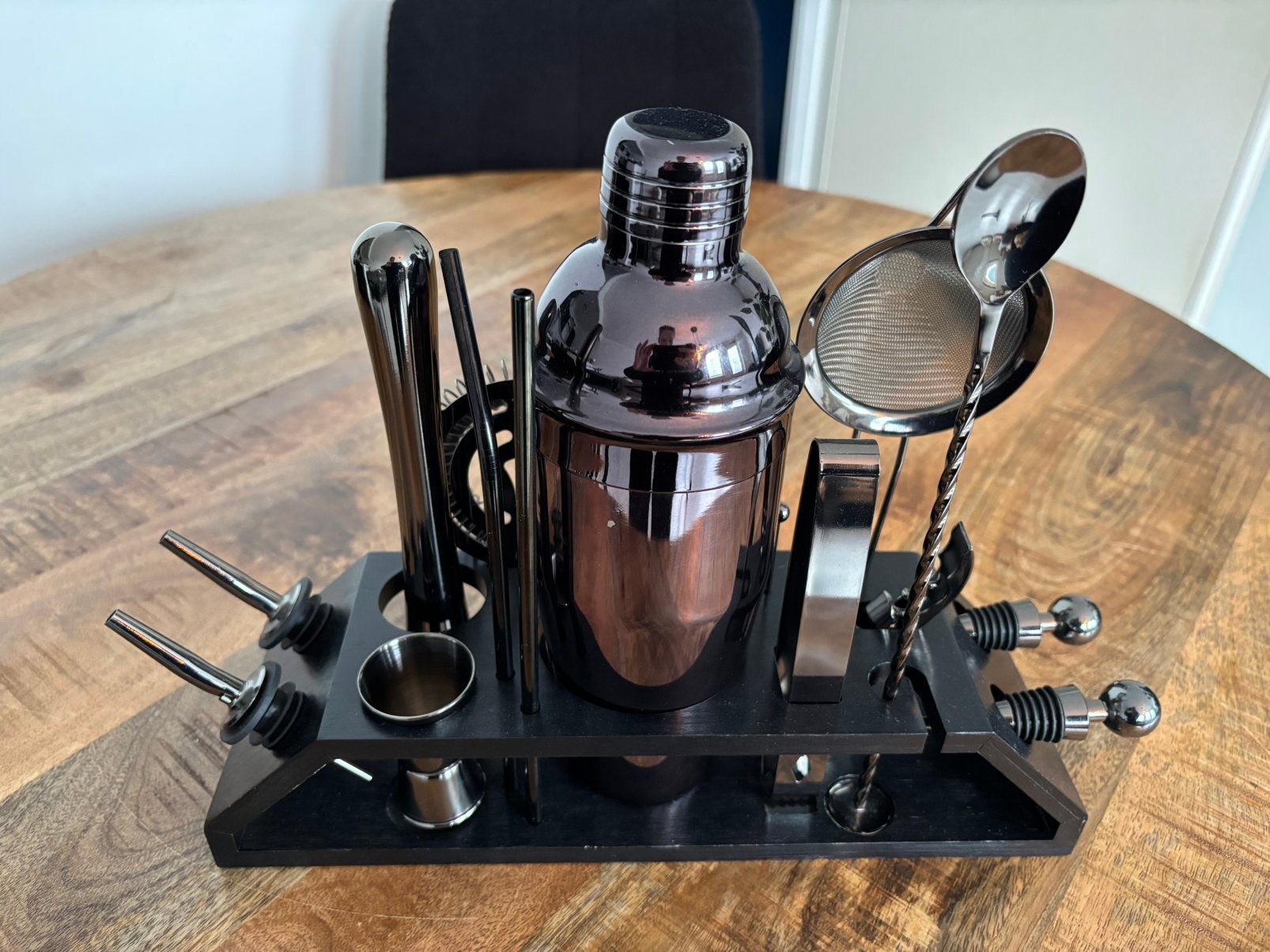 Zwarte cocktail set - 16 delige set met standaard, Ophalen, Zo goed als nieuw