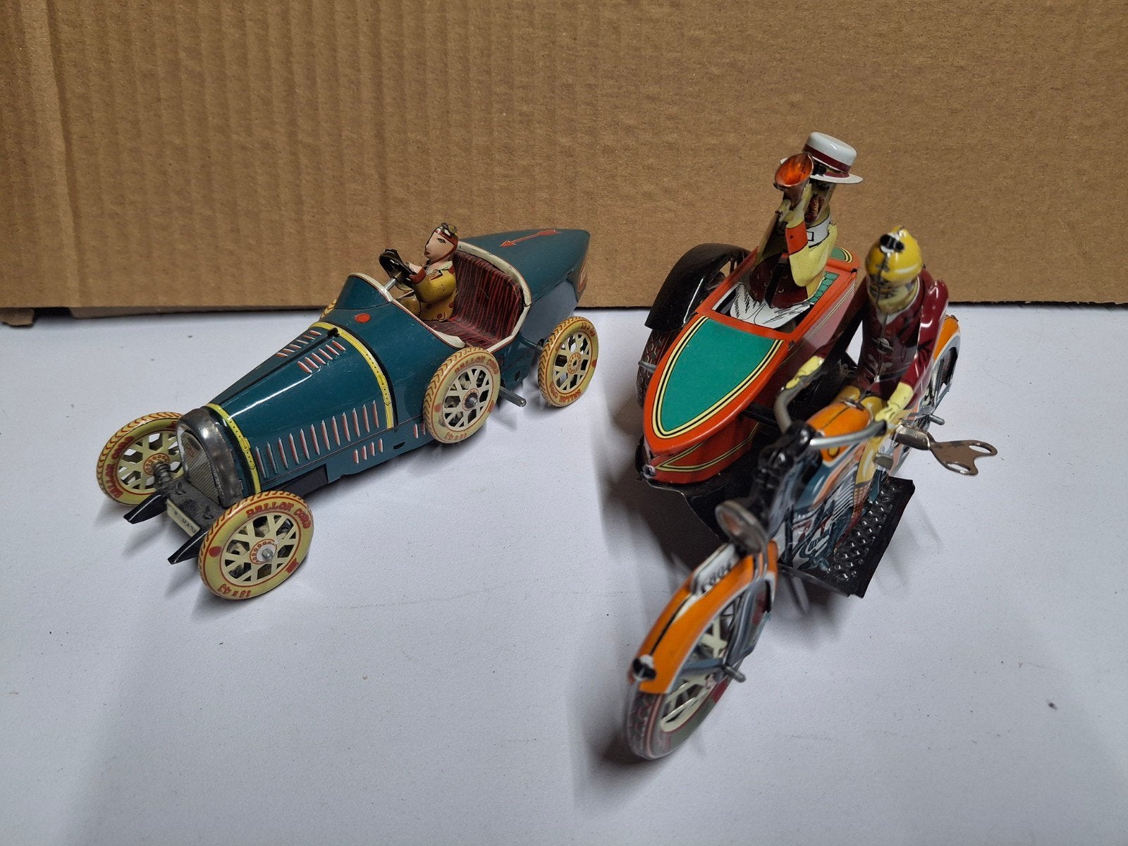 blikken opwindspeelgoed-Bugatti Racer & Motor met zijspan, Ophalen of Verzenden