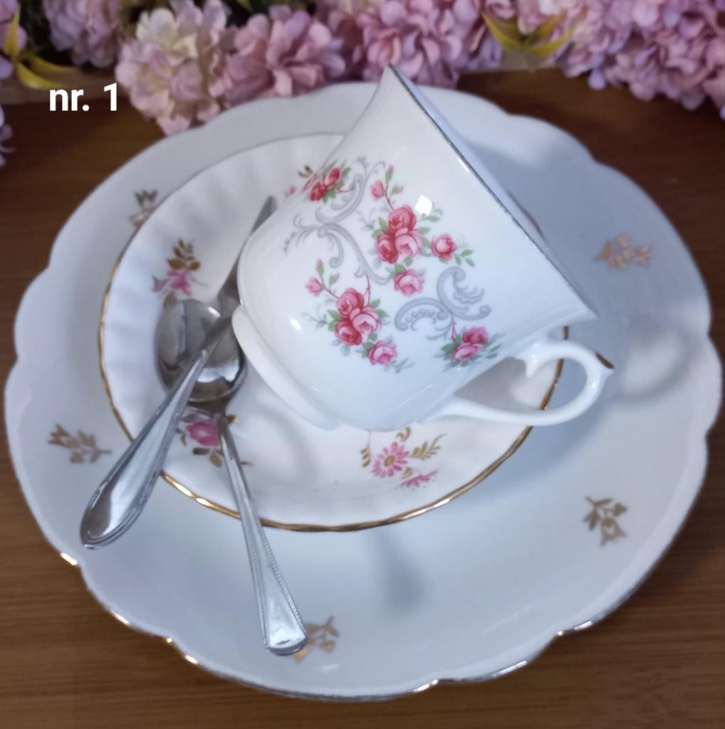 12 verschillende hightea setjes, rozen, bloemen, 5-delig, Ophalen of Verzenden