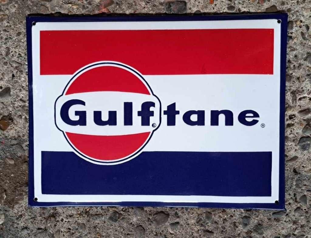 Gulf tane emaillen reclame bord mancave garage showroom, Ophalen of Verzenden, Gebruikt, Reclamebord
