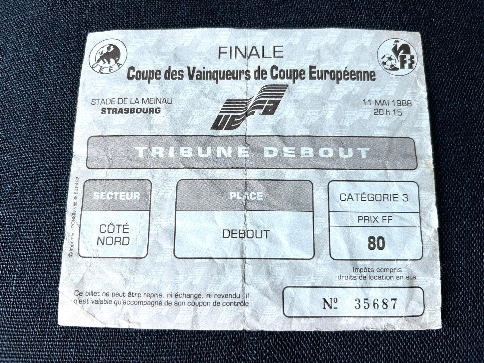 ticket Finale ECII 1988 AJAX-KV MECHELEN, Verzamelen, Verzenden, Gebruikt, Ajax, Overige typen