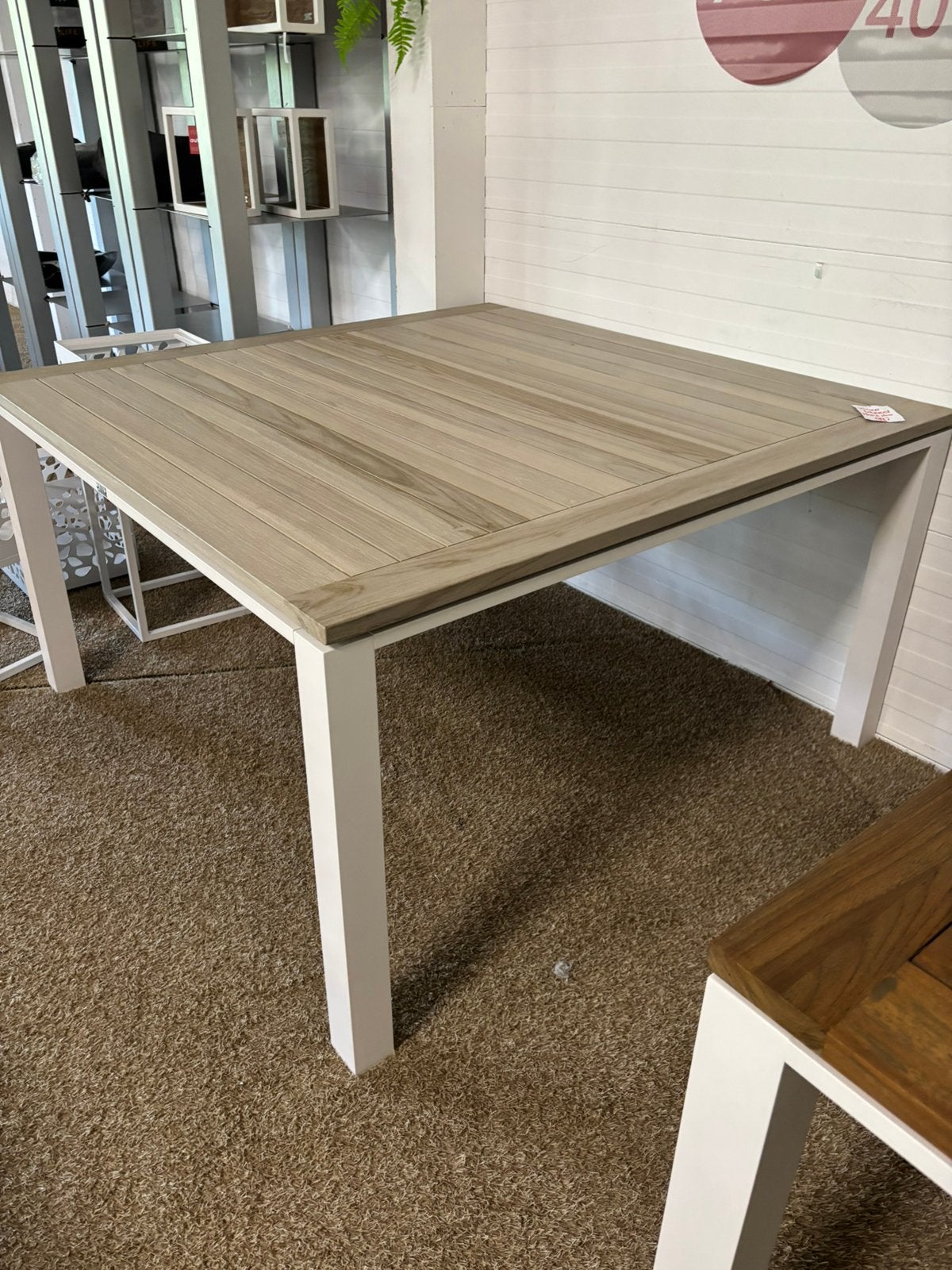 Grote vierkante tafel met teak 140 x 140, Ophalen, Vierkant, Nieuw, Vijf personen of meer