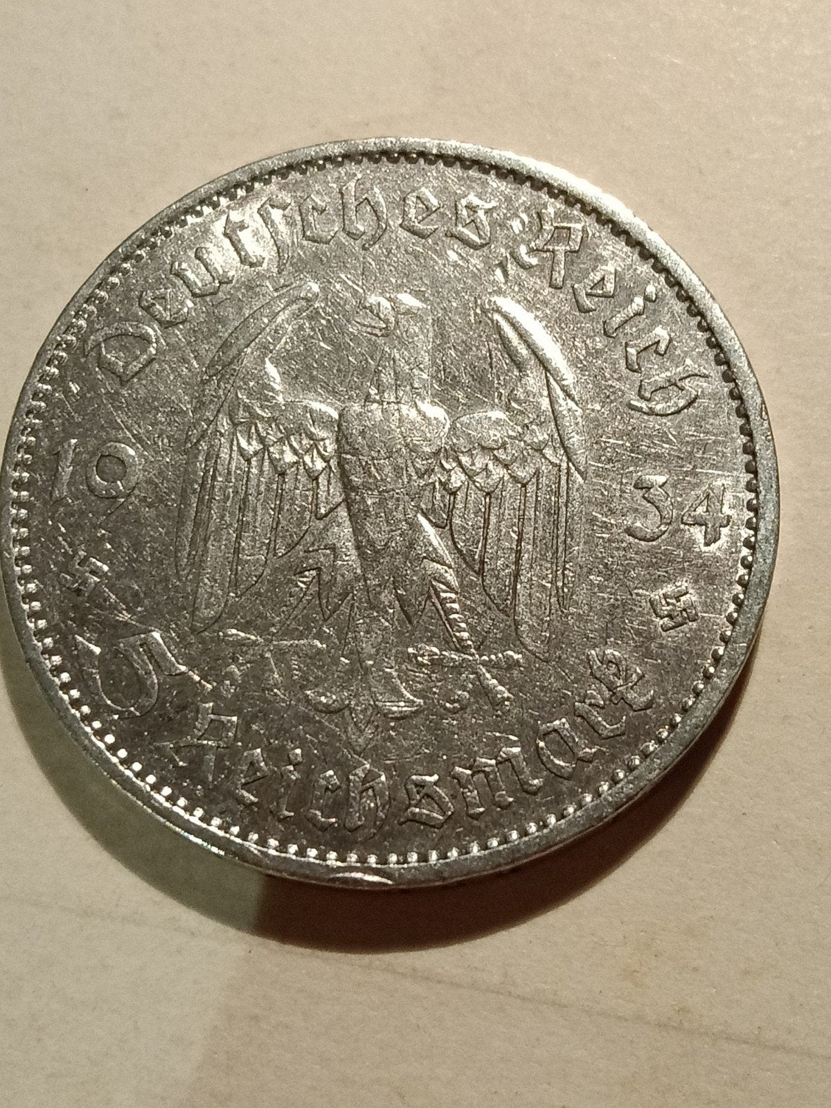 Vijf reichsmark 1934 zilver Duitsland, Ophalen of Verzenden, Duitsland