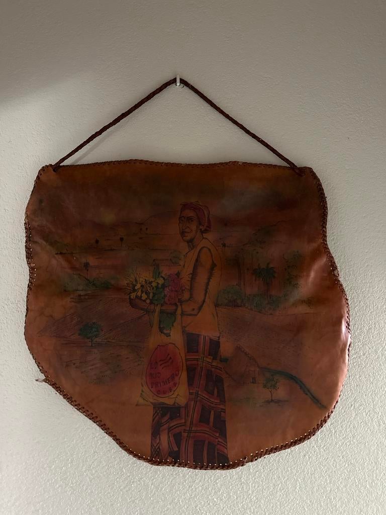 Vintage Leren Wandkleed Cuba 'Lo Mio Primero', Ophalen of Verzenden