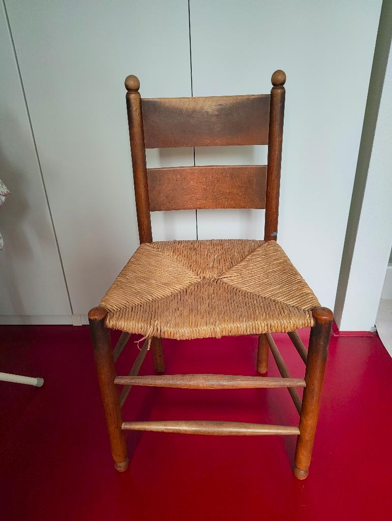Eiken stoel rieten zitting opknappertje, Ophalen, Gebruikt, Bruin, Hout