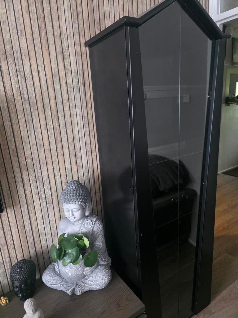 Zwarte vitrinekast met glazen deuren, Glas, Modern, 150 tot 200 cm, 25 tot 50 cm