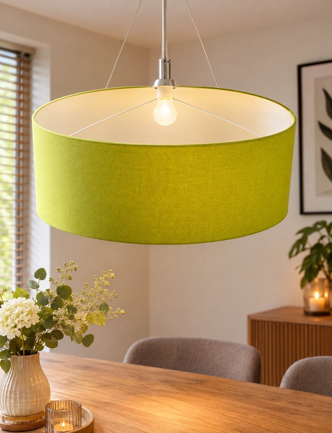 Hanglamp groen - 60 cm diameter, 30 cm hoog, Ophalen, Gebruikt, Textiel, E27 (groot)