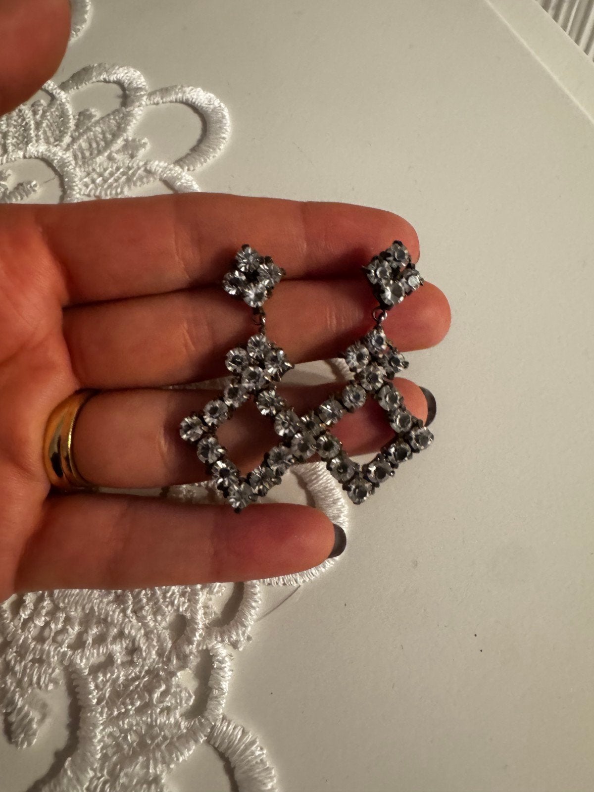 Vintage Oorbellen met Strass - Glamoureuze Hangers, Overige materialen, Hangers, Ophalen of Verzenden, Zo goed als nieuw