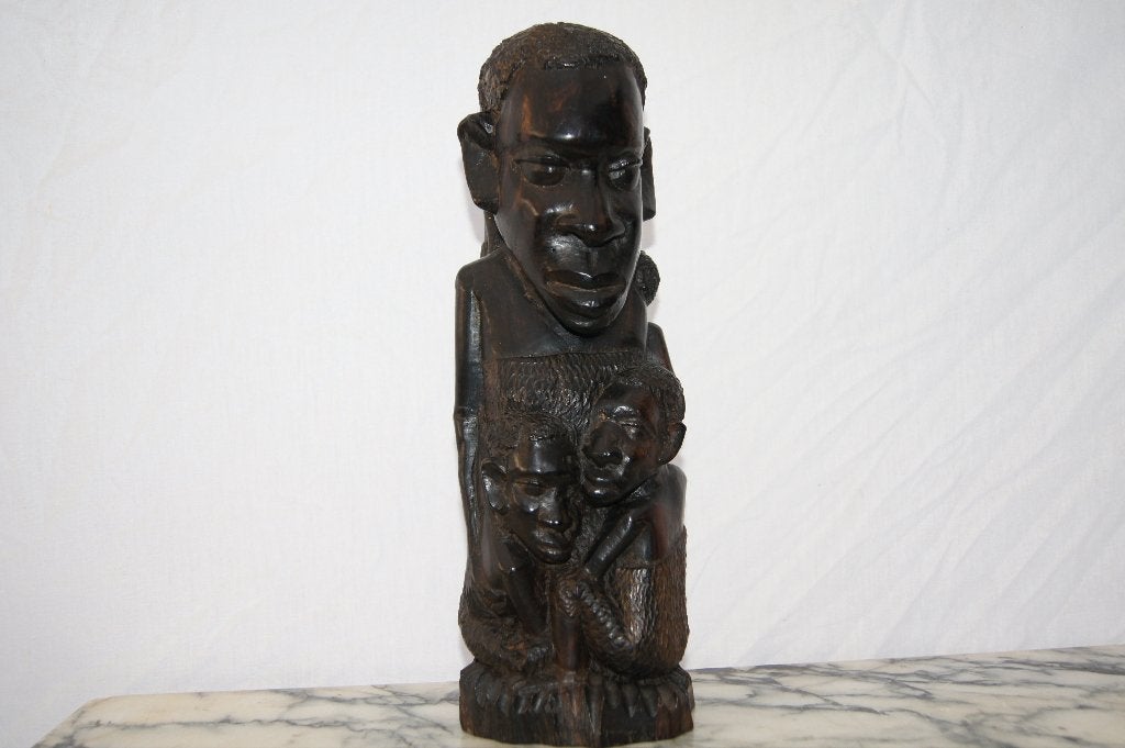 Man met kind ( Afrikaans houtsnij werk / Tabakspot, Ophalen of Verzenden, Hout, Beeld