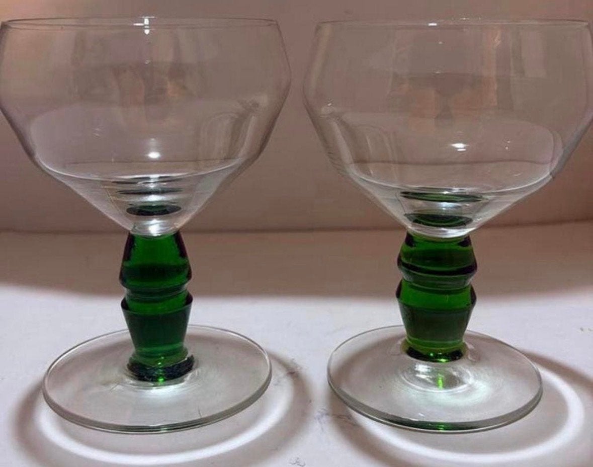 Vintage Luminarc Roemer Wijnglazen - Groene Geribbelde Voet, Ophalen of Verzenden