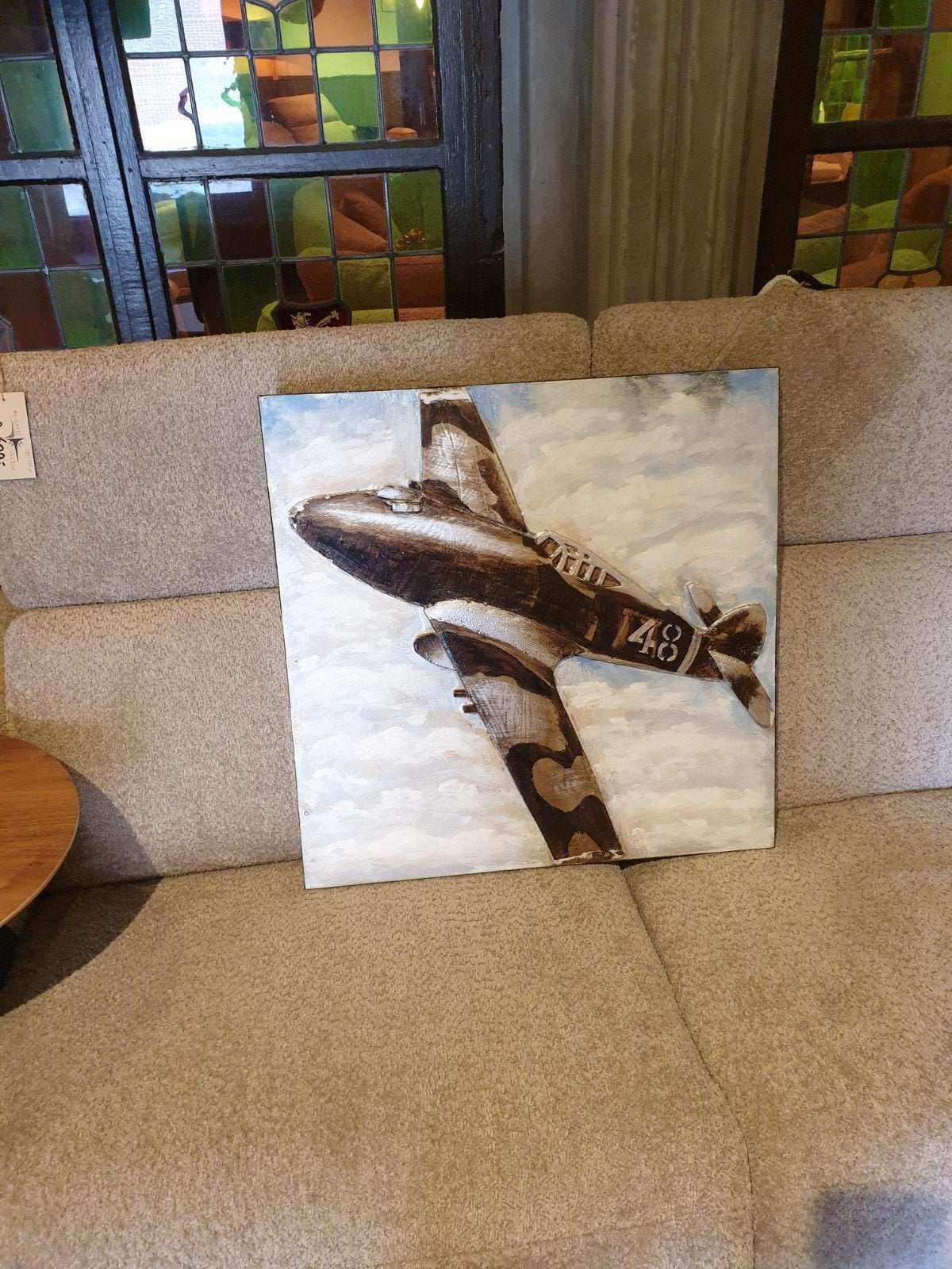 Uniek Schilderij met Reliëf - Vliegtuig 60x60 cm, Antiek en Kunst, 3D-effect, Gemengde techniek, Textiel, Ophalen