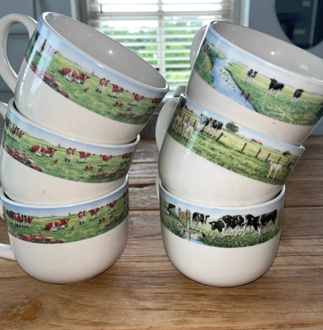 6 porcelain soup mugs by Dutch artist Wiebe van der Zee, Antiek en Kunst, Ophalen of Verzenden