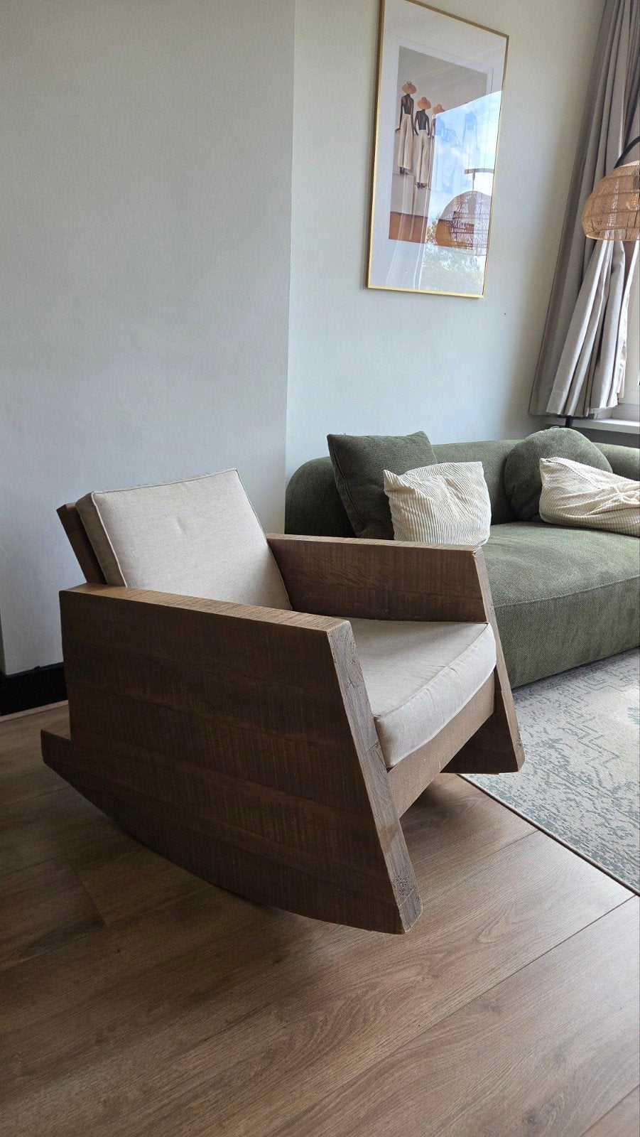 Robuuste houten schommelstoel, Asturias-design, Huis en Inrichting, Stoelen, Ophalen, Bruin, Eén, Industrieel