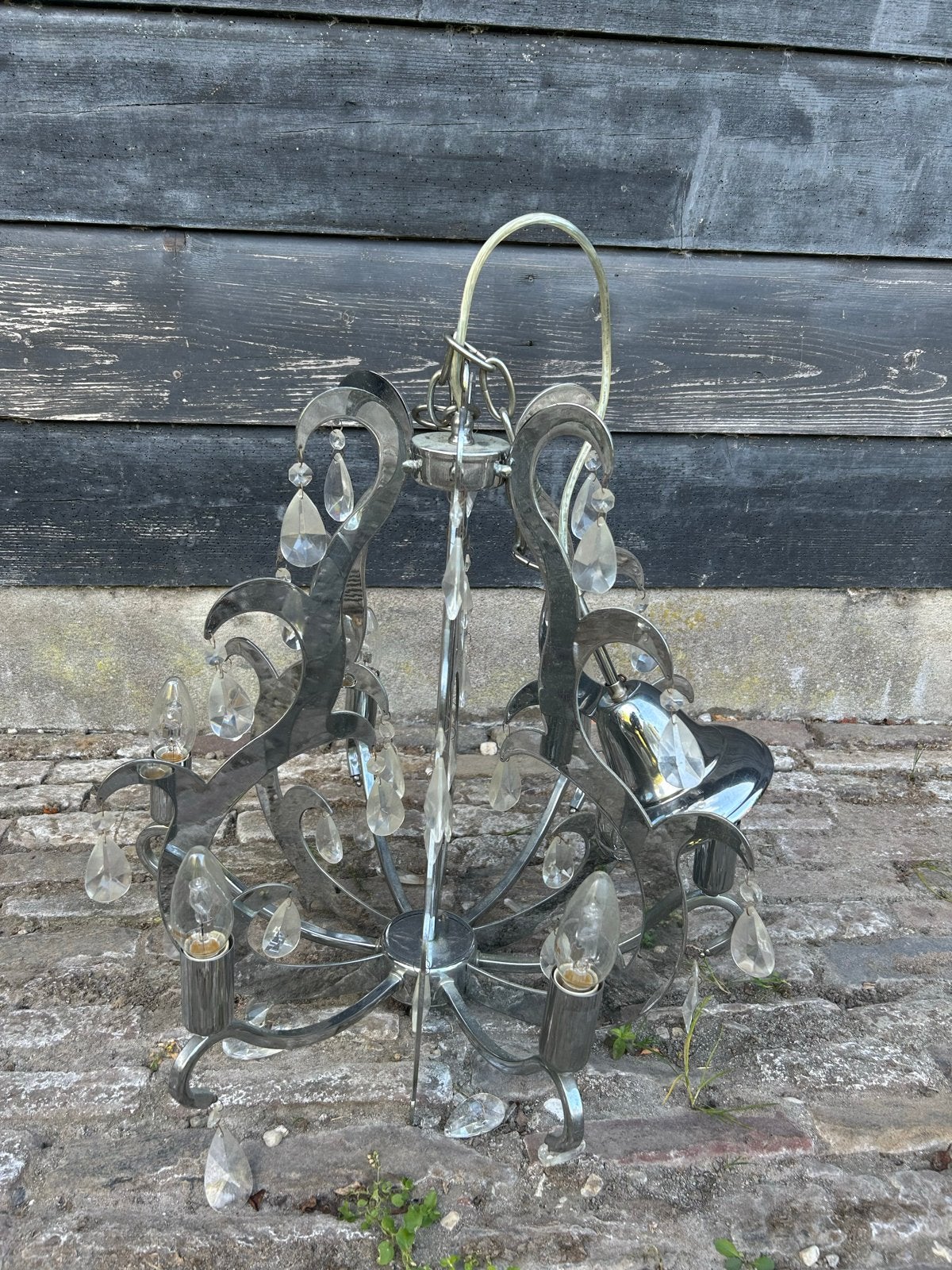 Moderne Chandelier met Kristallen - Gebruikt, Ophalen of Verzenden, Gebruikt, Metaal