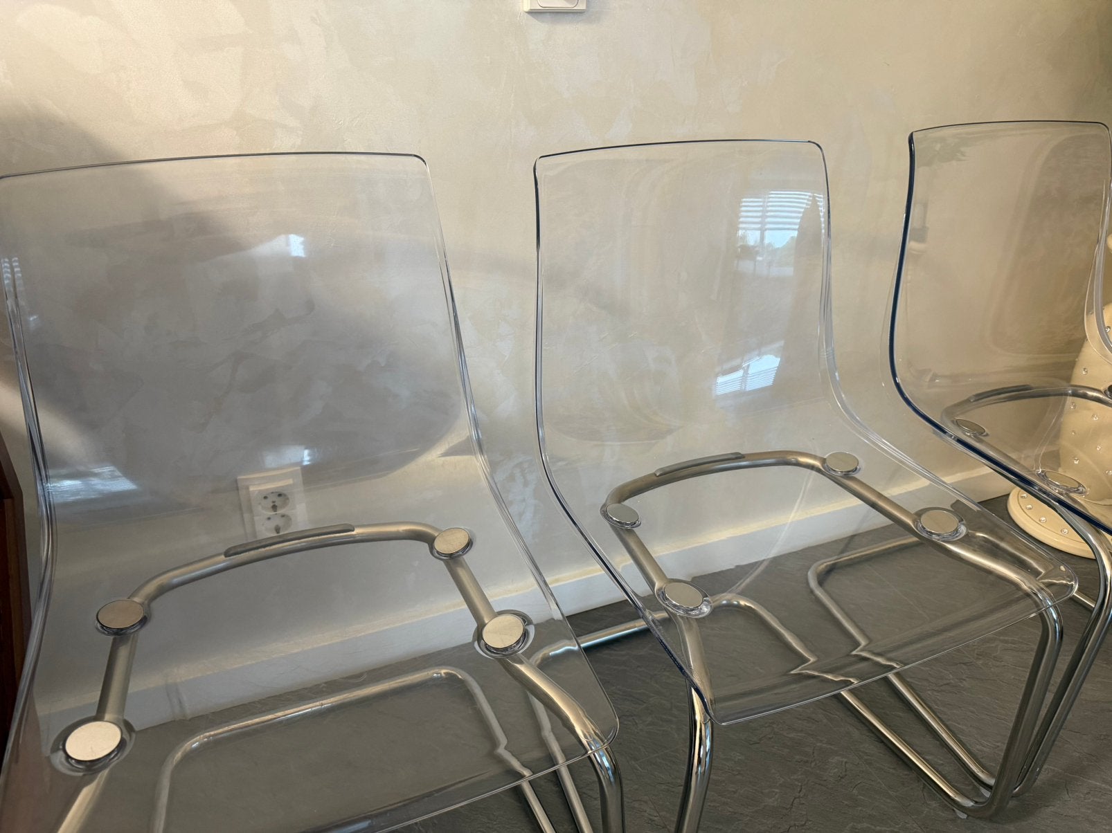 3x moderne transparante IKEA design stoelen, Ophalen, Zo goed als nieuw, Kunststof, Drie