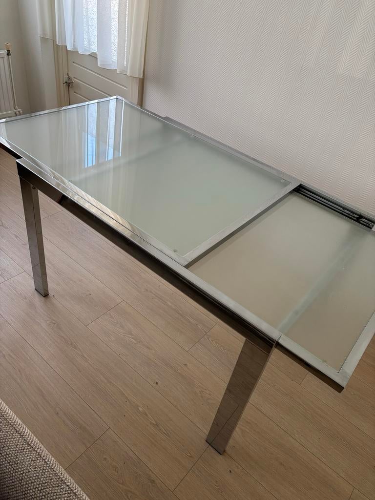 Design Uitschuifbare Glazen Eettafel, Huis en Inrichting, Tafels | Eettafels, Ophalen, Rechthoekig, Glas, Modern