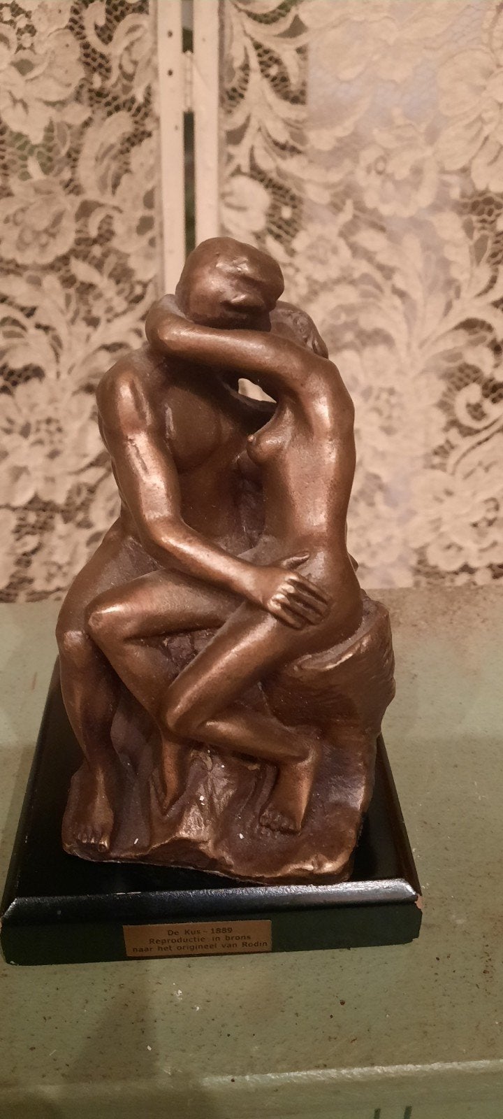 De Kus - Rodin reproductie in brons, Groep mensen, Minder dan 20 cm, Ophalen of Verzenden, Brons