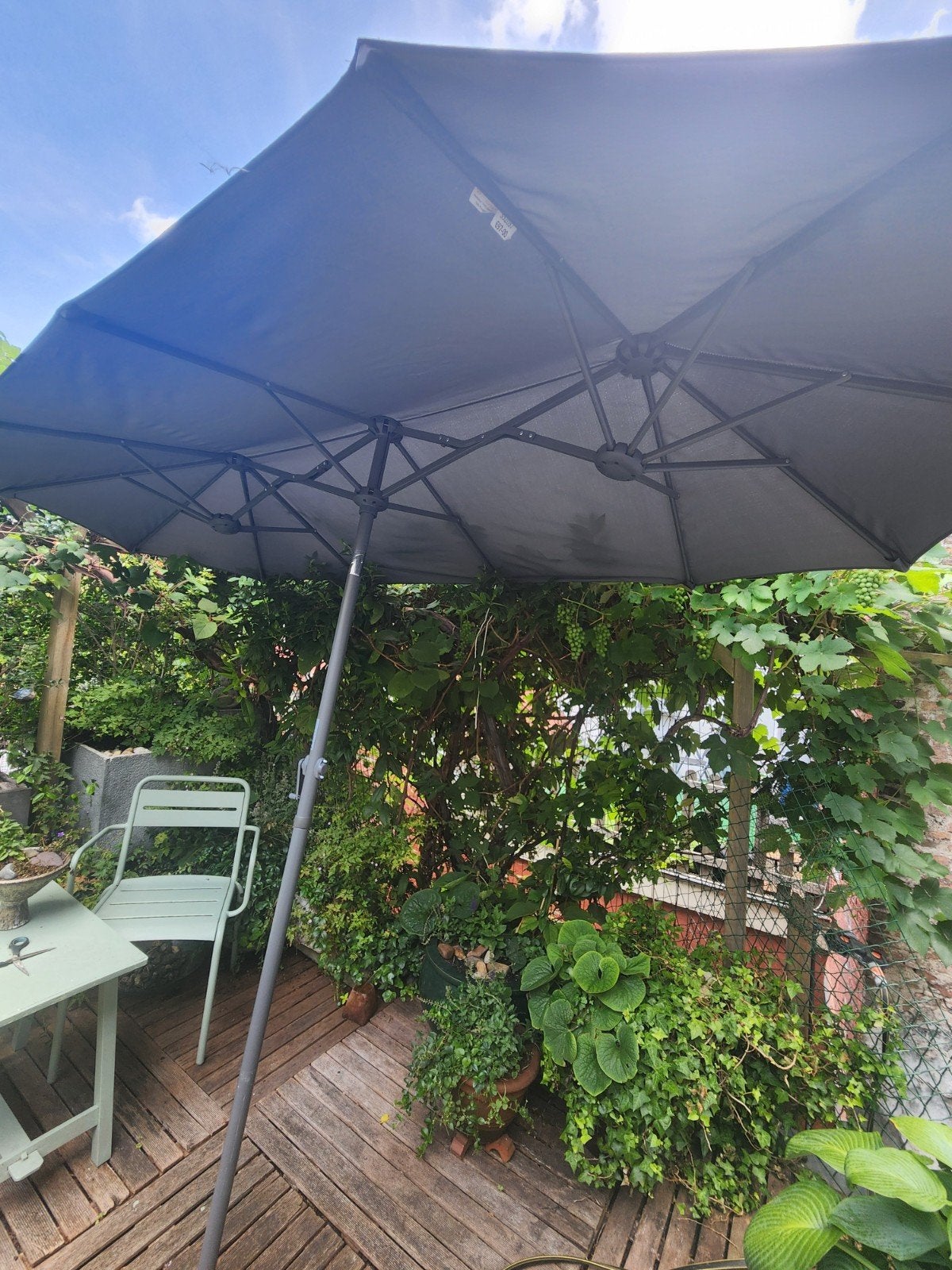 Dubbele parasol Viento antraciet 300x150 cm, Kantelbaar, Zo goed als nieuw, Stokparasol, 2 tot 3 meter