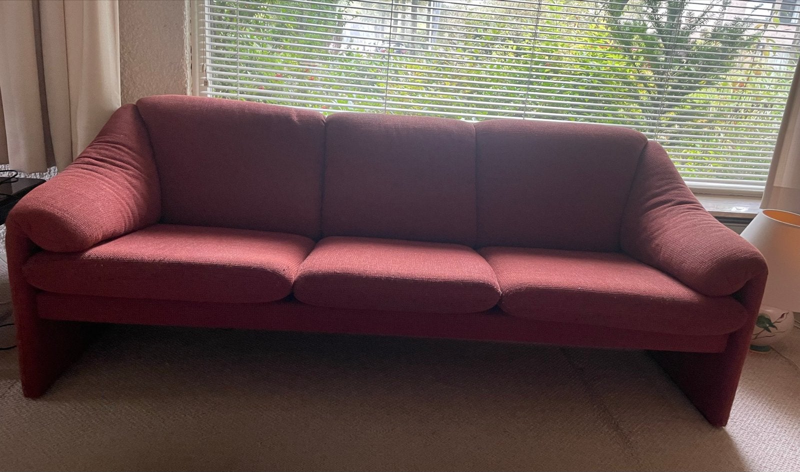 Comfortabele rode Leolux driezitsbank en fauteuil, Gebruikt, Driepersoons, 75 tot 100 cm, Ophalen of Verzenden