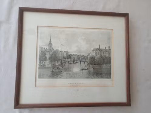 19e eeuwse staalgravure 1860 Terwen Groene Burgwal Amsterdam, Antiek en Kunst, Ophalen