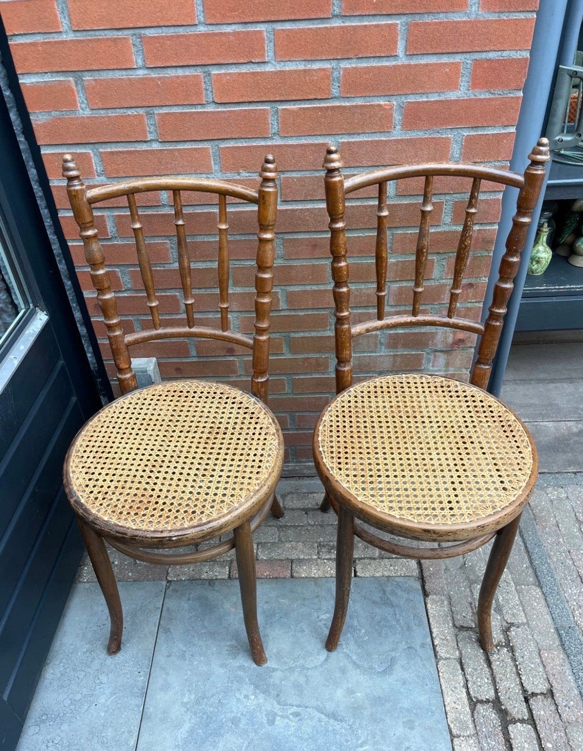 Set van 2 Thonet stoelen met rotan zitting, Ophalen