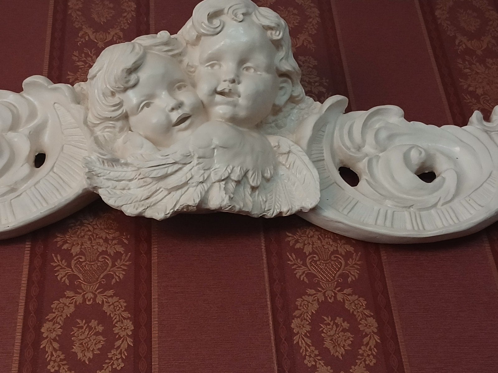 Set 3 grote gipsen engelen wandornamenten – barok/rococo, Ophalen, Gebruikt
