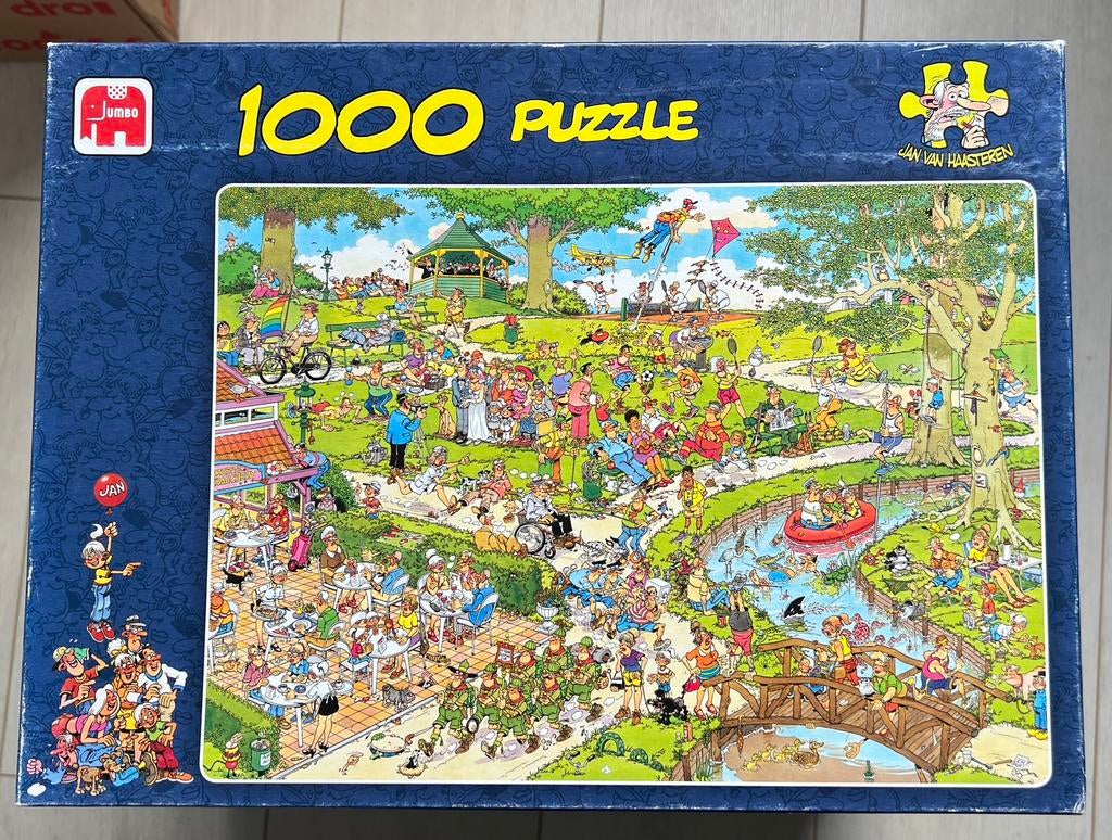 Jan van Haasteren 1000 stukjes Het Park, Ophalen of Verzenden, 500 t/m 1500 stukjes, Zo goed als nieuw