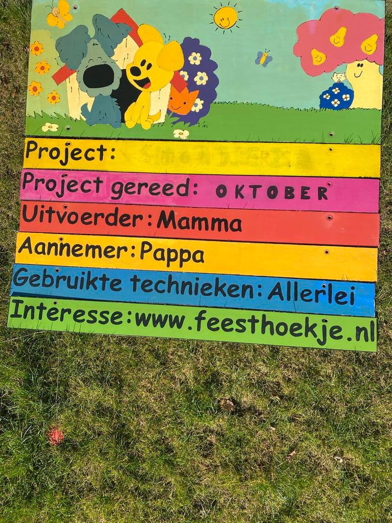 Geboortebord aankondigingsbord Woezel en Pip, Ophalen, Gebruikt, Geboortebord