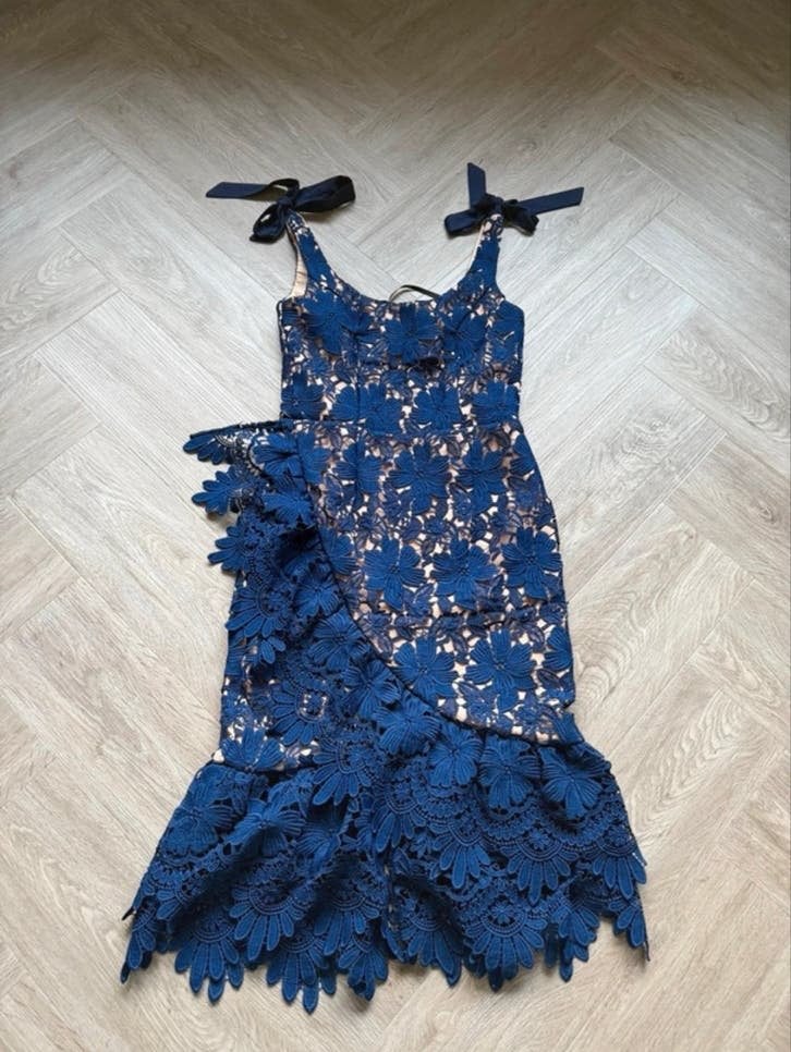 Jarlo jurk - Blauw kanten cocktailjurk, Kleding | Dames, Jurken, Nieuw, Maat 34 (XS) of kleiner, Blauw, Onder de knie, Ophalen