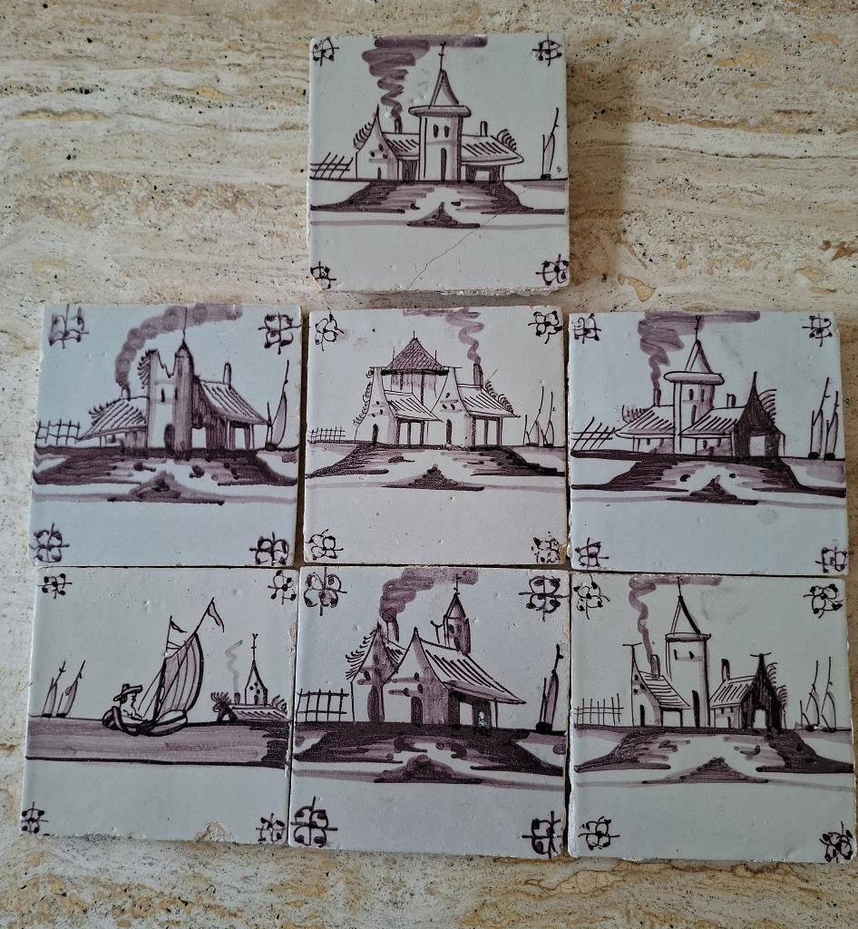 7 Antieke wandtegels uit Delft Nederland,gedateerd 1775–1815, Ophalen of Verzenden